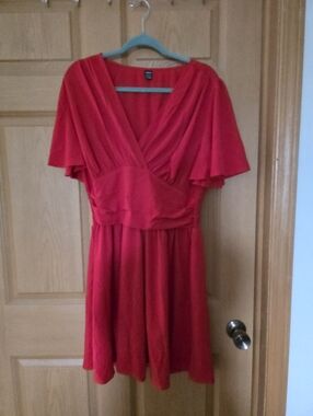 SHEIN Red Satin Flutter Sleeve Dress – Size XL